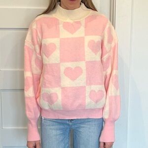 Pink Heart Pattern Sweater